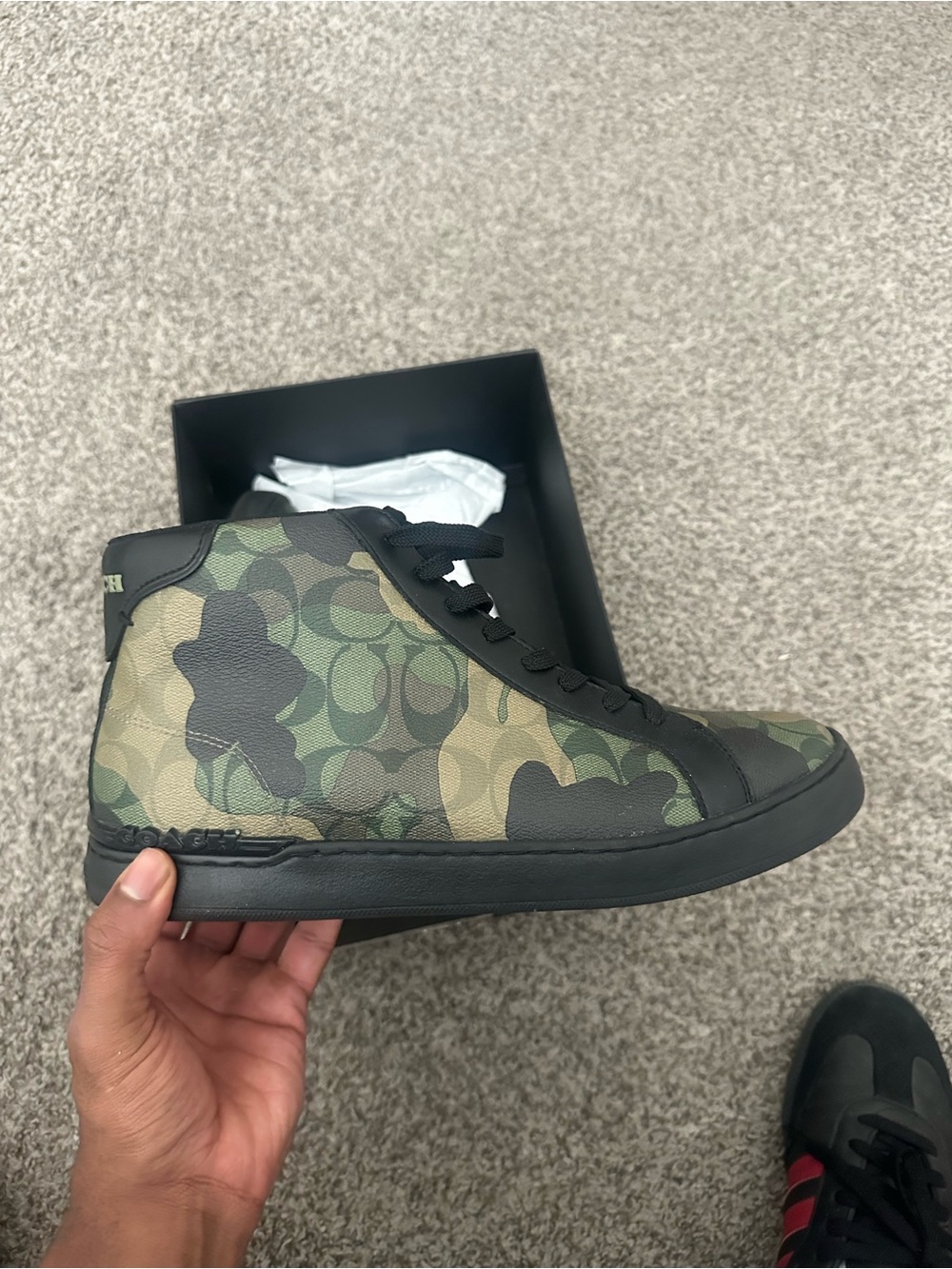 Coach Men's Camouflage High-Top Sneakers in Olive Green and Black - Picture 6 of 8